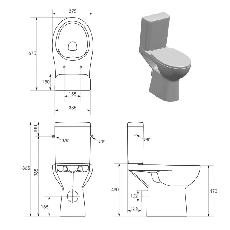 SAPHO - HANDICAP WC kombi misa zvýšená Rimless, zadný odpad, biela K11-0221 2