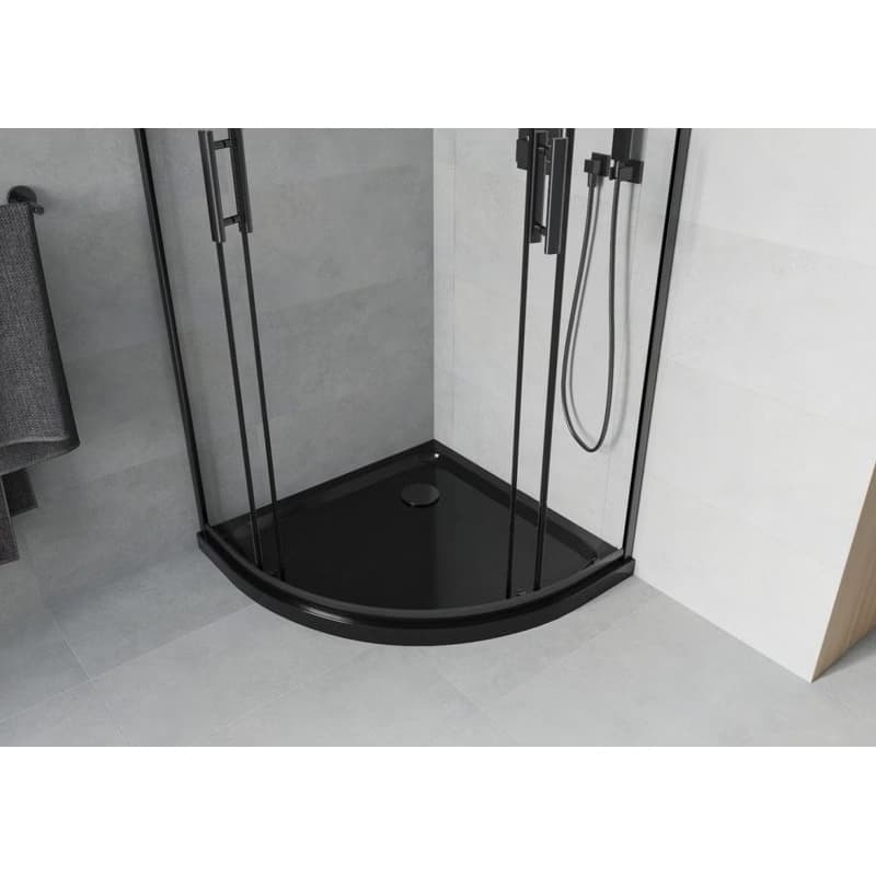 MEXEN/S - Rio štvrťkruhový sprchovací kút 80 x 80, transparent, čierny + vanička so sifónom Flat, čierny 863-080-080-70-00-4170B 5