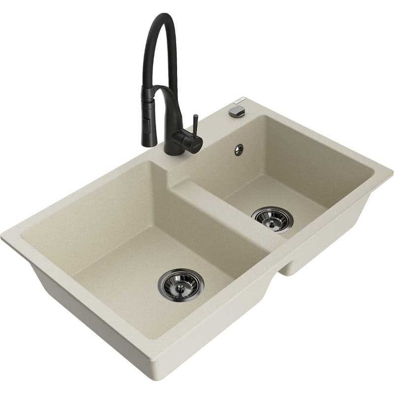 MEXEN/S MEXEN/S - Tomas granitový drez 2-bowl vrátane batérie Aster, béžová 6516-69-73450-70-B