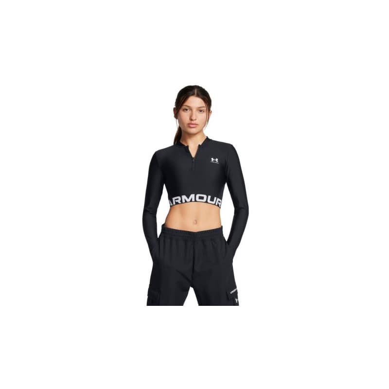 Dámske tréningové tričko s dlhým rukávom UNDER ARMOUR HeatGear Rib 1 4 Zip LS-BLK