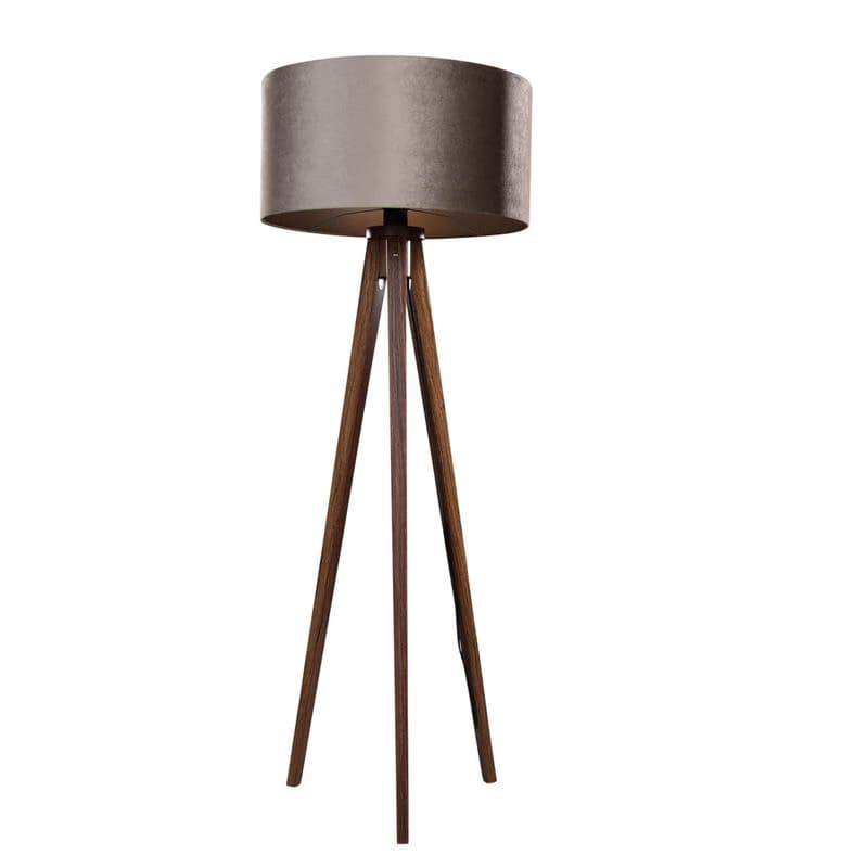 Stojacia lampa na troch nohách z orechového dreva s tienidlom z taupe zamatu 50 cm - Tripod Classic