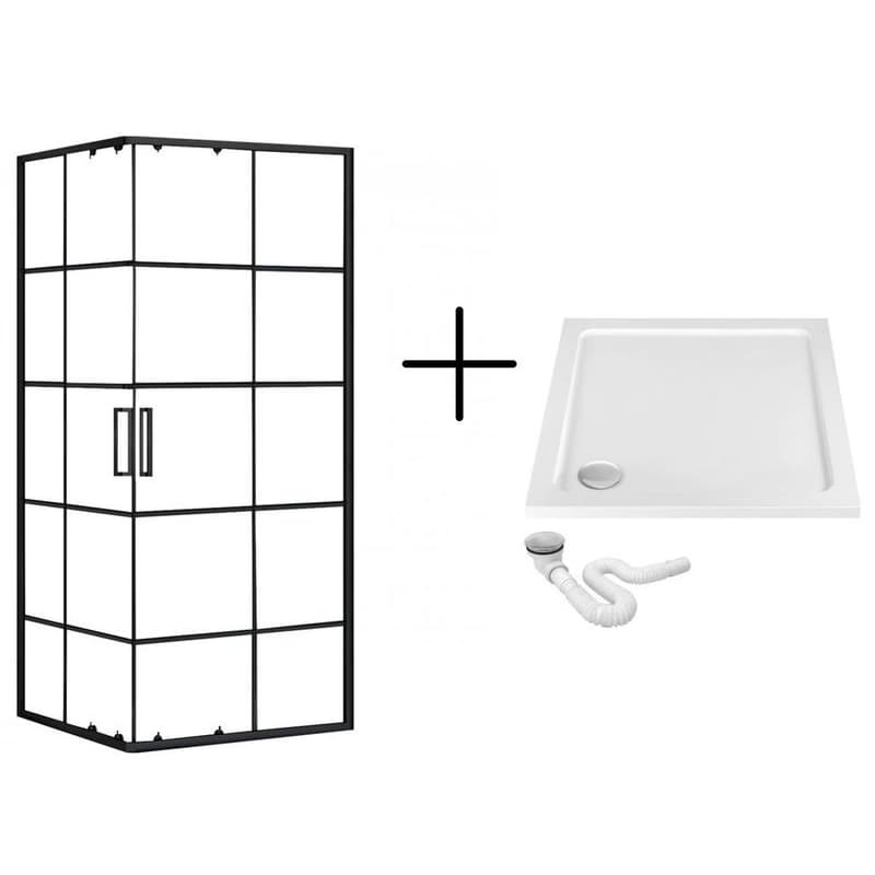 REA/S - Sprchovací kút CONCEPT 90x90 - čierny So sprchovou bielou vaničkou Savoy KPL-K1001