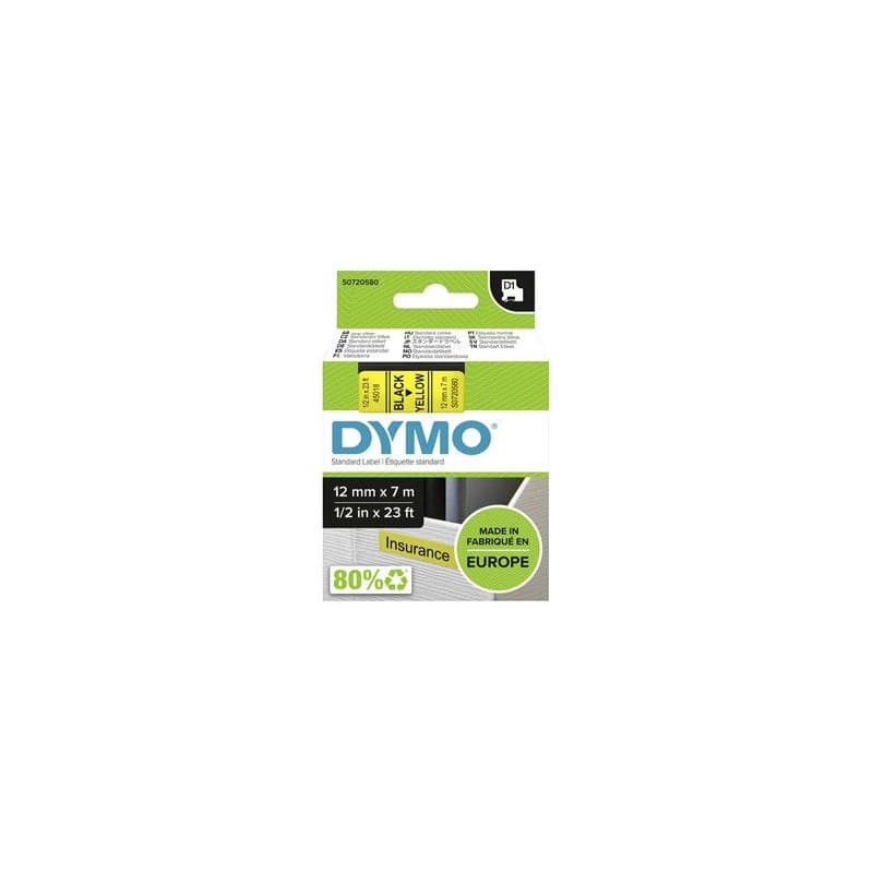 Dymo originál páska do tlačiarne štítkov, Dymo, 45018, S0720580, černý tlač/žltý podklad, 7m, 12mm, D1