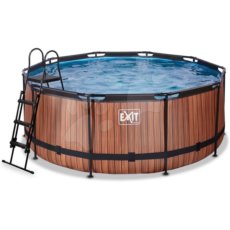 Bazén s filtráciou Wood pool Exit Toys kruhový oceľová konštrukcia 360*122 cm hnedý od 6 rokov