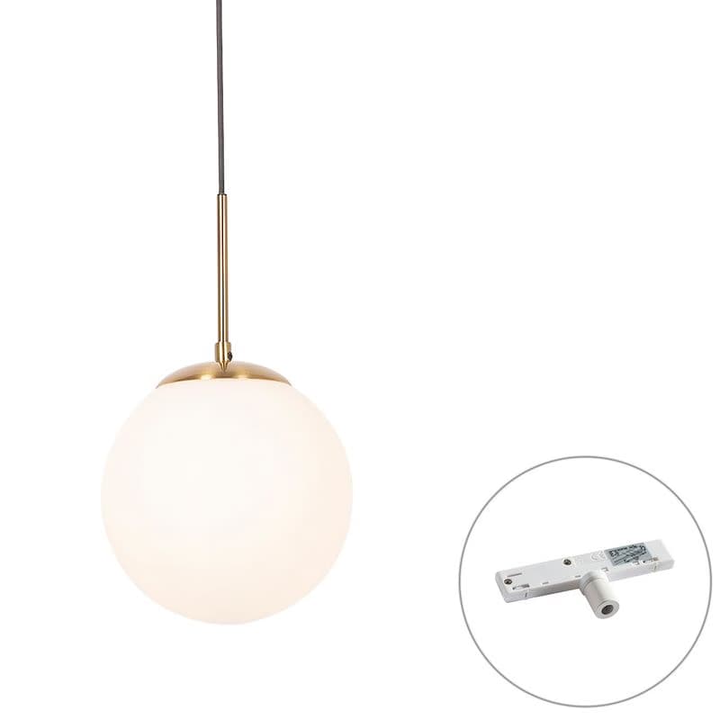 Závesná lampa Art Deco zlatá s opálovým sklom vrátane bieleho adaptéra na koľajnicu 1-fázová - Slimline Flore