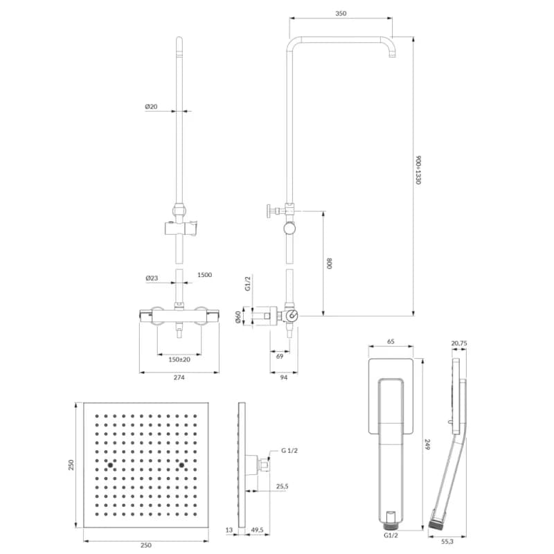 OMNIRES - UNI termostatický sprchový stĺp chróm /CR/ SYSY11/N/6CR 3