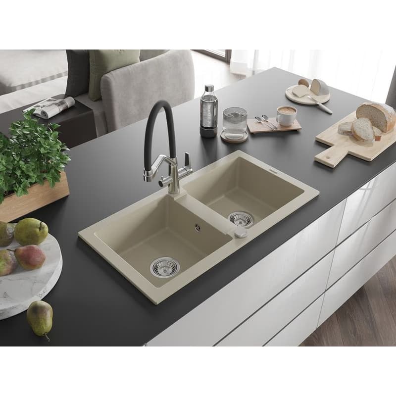MEXEN/S MEXEN/S - Mario granitový drez 2-bowly vrátane batérie Duo, béžová 6504-69-671701-07 2