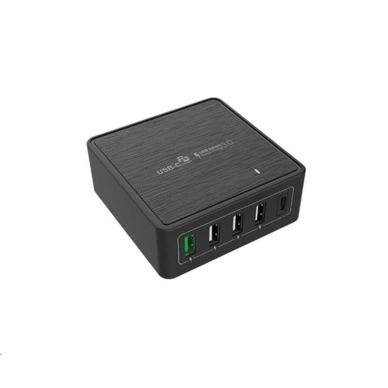 WG - Sieťová nabíjačka 5x USB 60W, 1x USB-A QC 3.0 + 3x USB-A Smart IC + 1x USB-C PD, čierna
