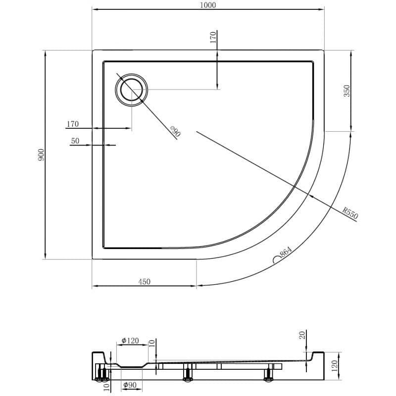 MEXEN - Flow+ Sprchová vanička štvrťkruh asymetrická ľavá 100 x 90, čierna mat 46Q709010LH 2