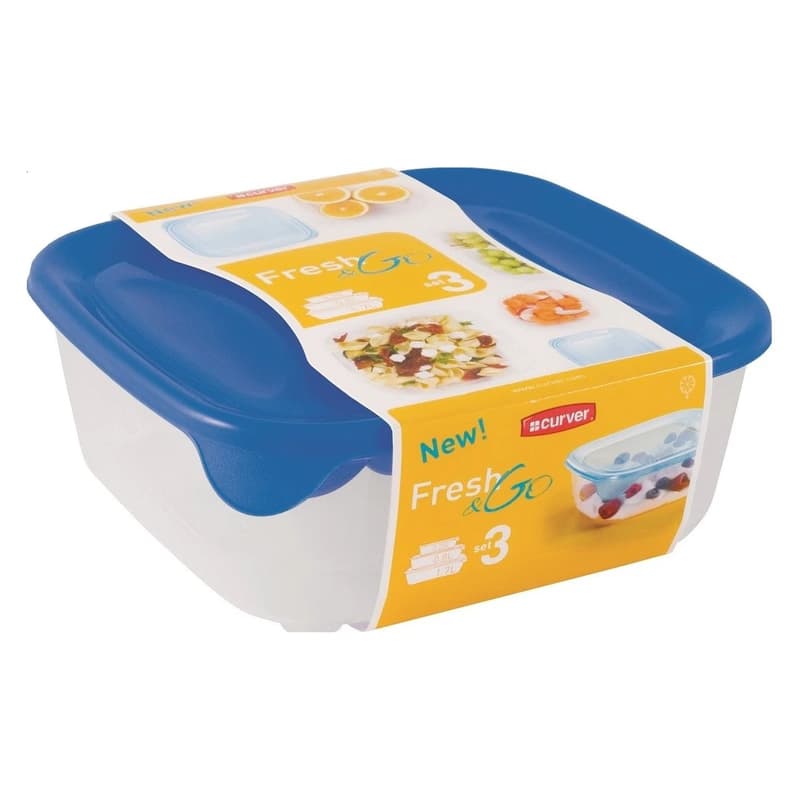 CURVER Sada dóz na potraviny FRESH & GO 1,7L+0,8L+0,25L | transparentná / modrá