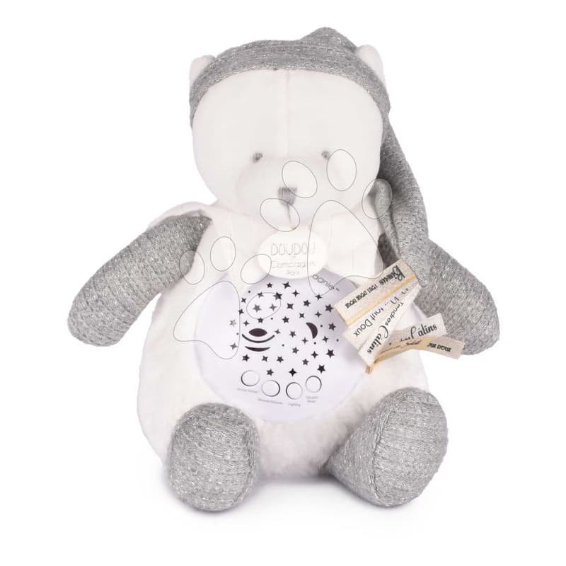 Plyšový medvedík Doudou 25 Years Musical Night Light Star Projector Grey Doudou et Compagnie so svetlom hudbou a bielym šumom sivý 19 cm od 0 mes