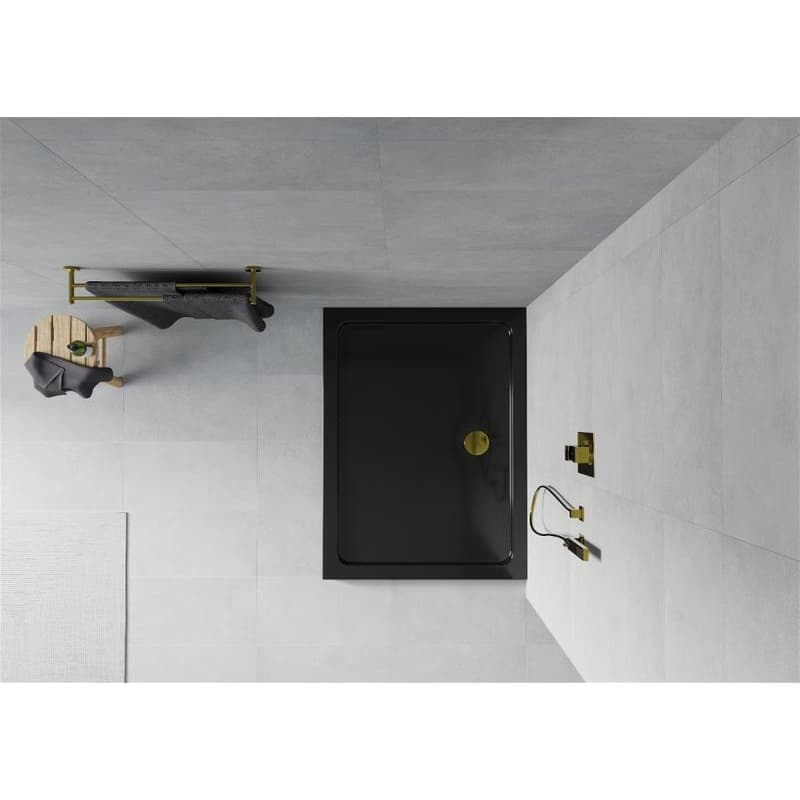 MEXEN/S - Flat sprchová vanička obdĺžniková slim 110 x 80, čierna + zlatý sifón 40708011G 3