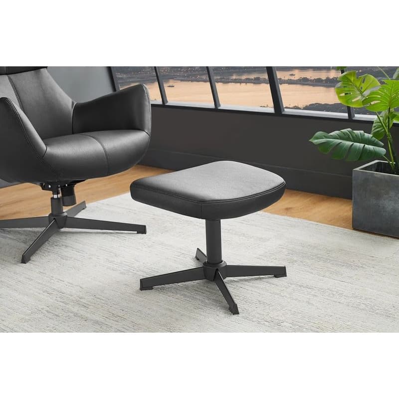 Estila Moderná industriálna podnožka Krespa s čiernym poťahom z ekokože a kovovou nohou 36 cm