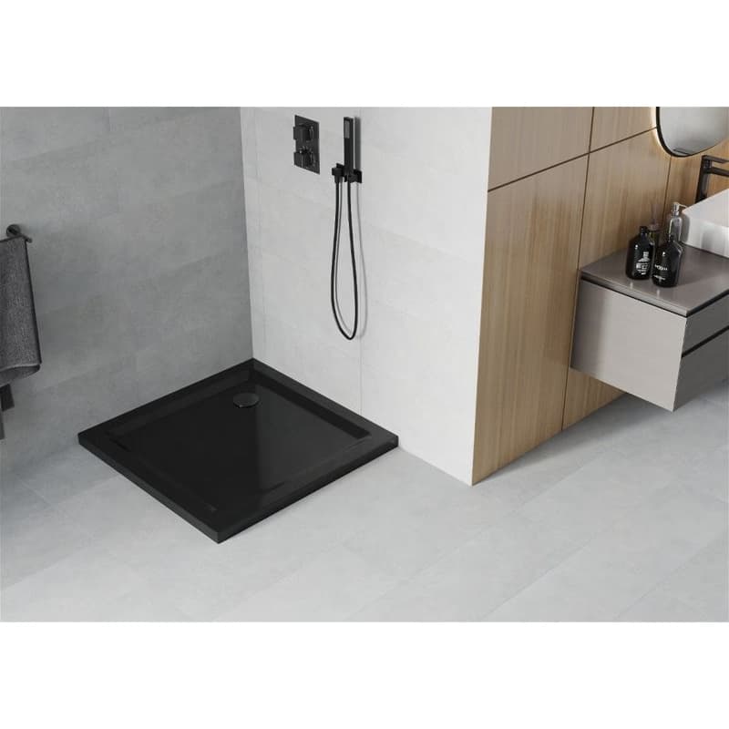 MEXEN/S - Flat sprchová vanička štvorcová slim 90 x 90, černá + čierny sifón 40709090B 2
