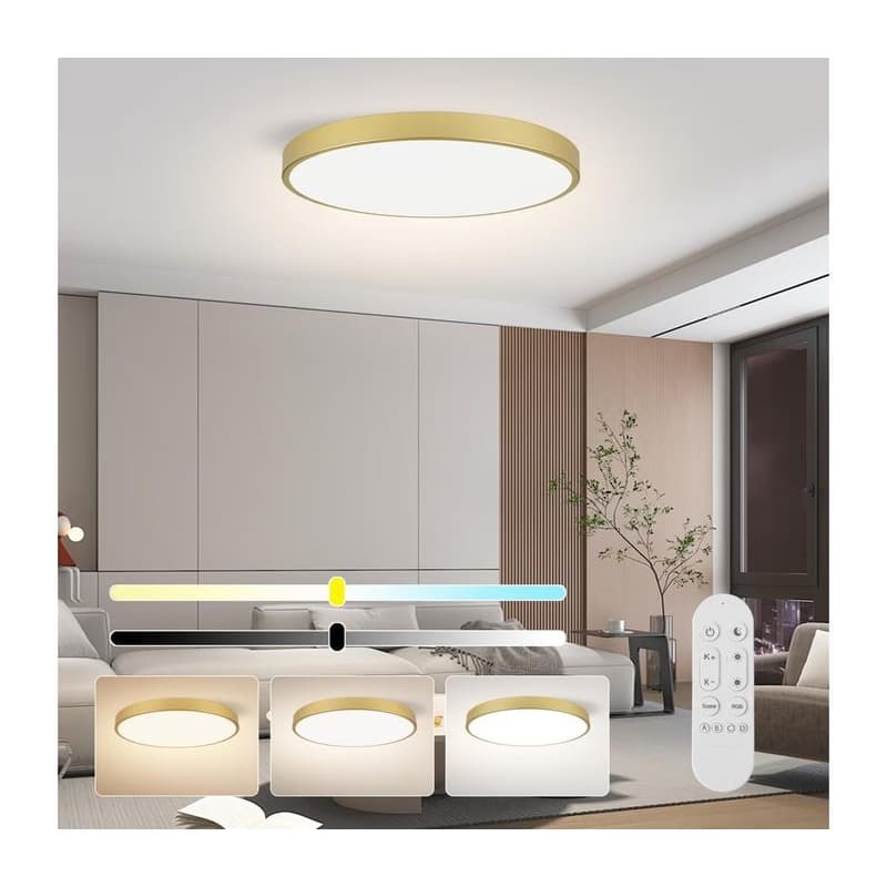 NEO 07312L-LED stmievateľné stropné svietidlo SEMPLICI 128 W / 230 V, priemer 100 cm, Wi‑Fi Tuya, zlaté + diaľkové ovládanie 07312L