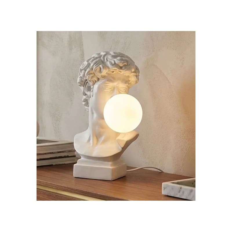 Estila Dizajnová moderná stolná lampa Antica v tvare busty Dávida v bielej farbe s okrúhlym tienidlom 29 cm