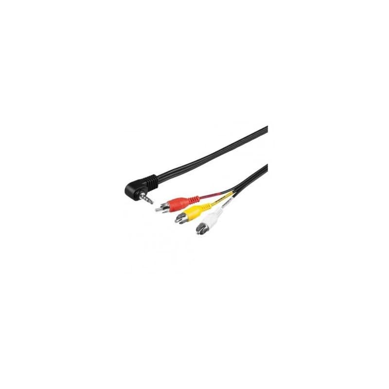 Audio/Video kábel Jack (3.5mm) samec - 3x CINCH samec, 1.5m, 4-pólový jack 90 °, čierny