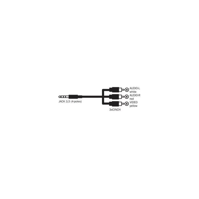 Audio/Video kábel Jack (3.5mm) samec - 3x CINCH samec, 1.5m, 4-pólový jack 90 °, čierny 2