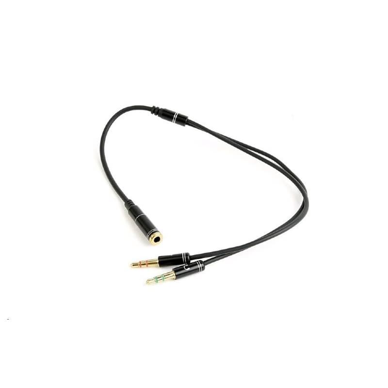 GEMBIRD Kábel rozdvojka jack 3, 5mm (4 pólový) na 2x3, 5mm F/M, kovové koncovky, 20cm, čierna