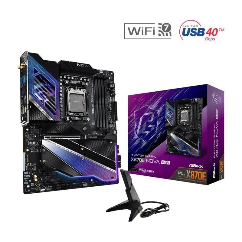 ASRock MB Sc AM5 X870 NOVA WIFI, AMD X870, 4xDDR5, 1xHDMI, 2xUSB4, WI-FI