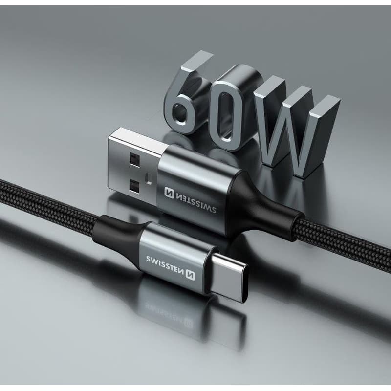 SWISSTEN DÁTOVÝ KÁBEL TEXTILE II USB / USB-C 1,5 M ČIERNY 3