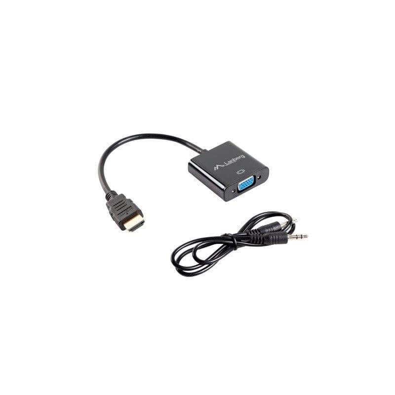 LANBERG adaptér HDMI (M) na VGA (F) + Minijack 3.5mm (F) kábel 20cm