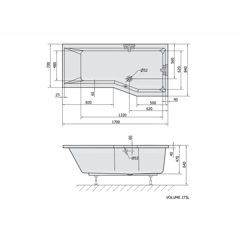 POLYSAN - VERSYS R asymetrická vaňa 170x84x70x47cm, biela 70611 6