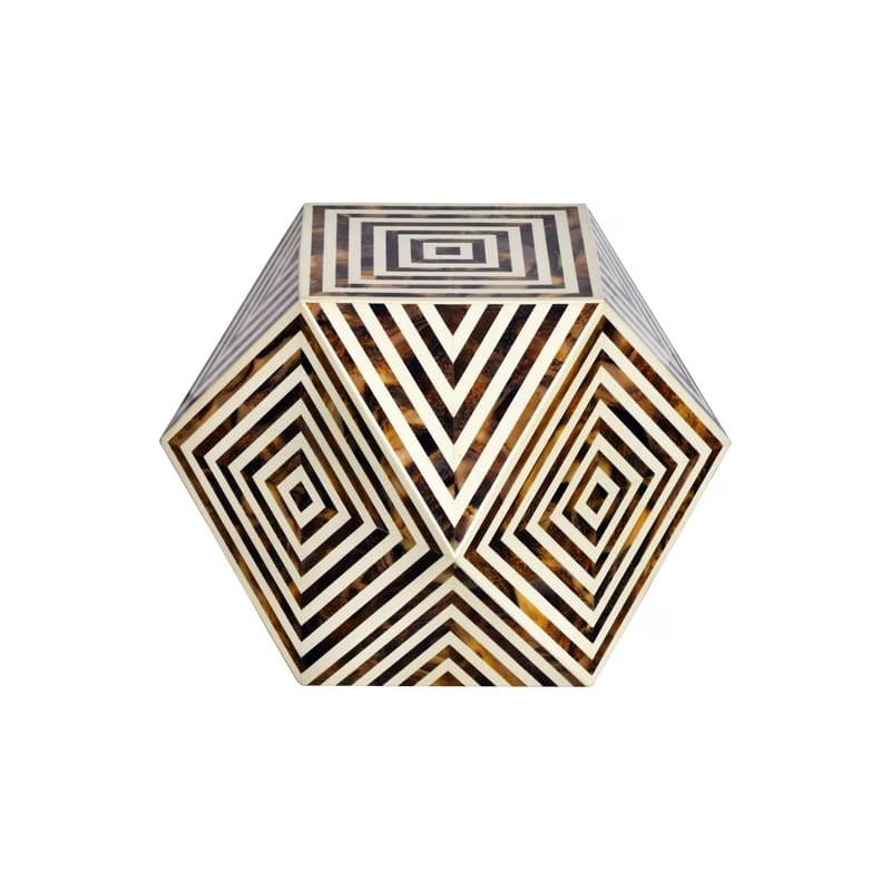 Estila Dizajnový príručný stolík Bone Inlay z byvolej kosti v bielo hnedej farbe so vzorovaním 57 cm