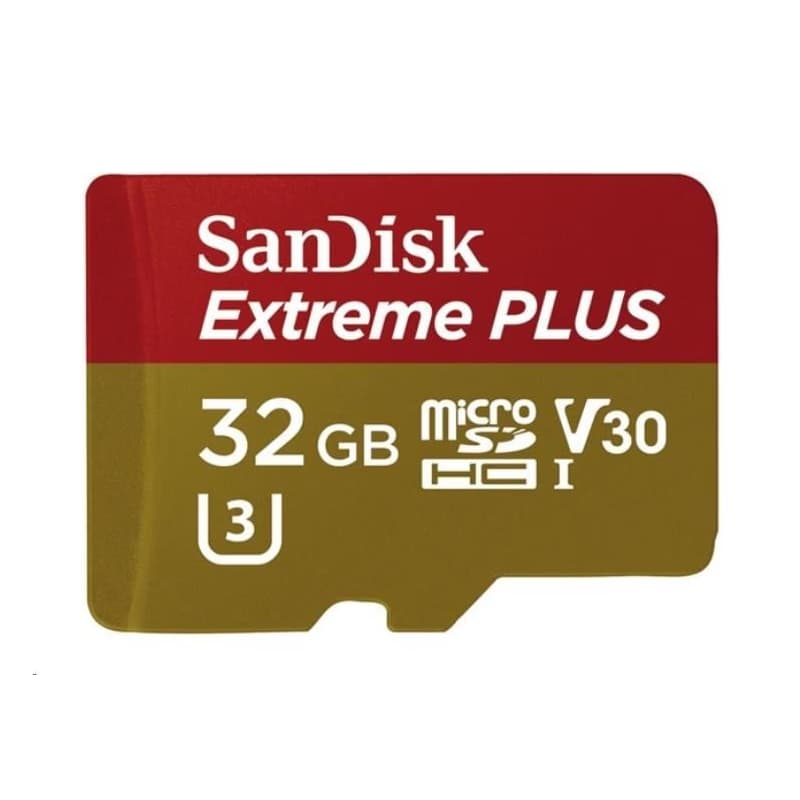 SanDisk MicroSDHC karta 32GB Extreme PLUS (10MB/s, UHS-I V30, Rescue Pro Deluxe) + adaptér 3