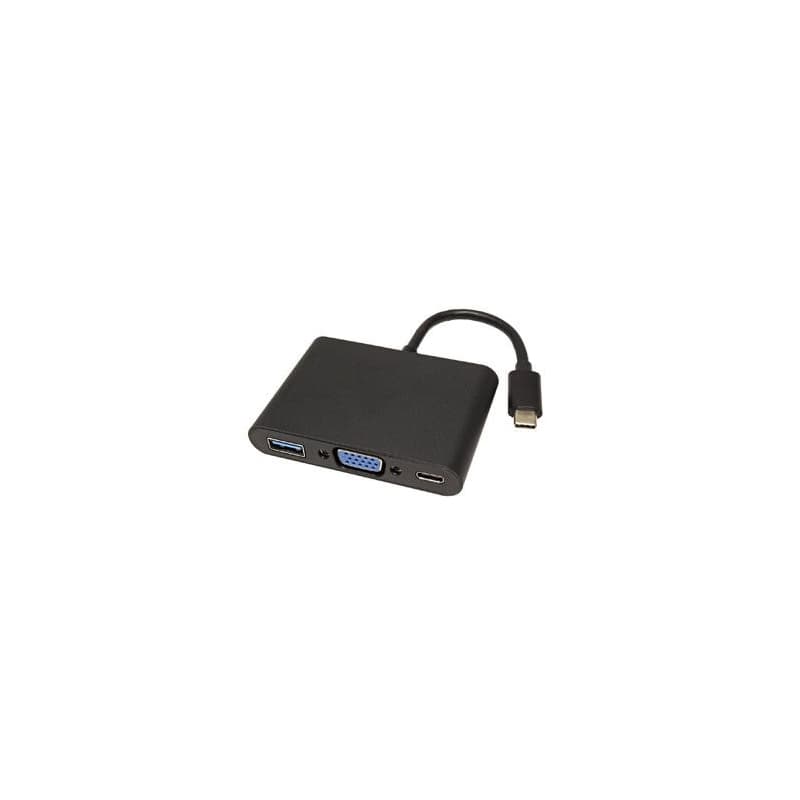 USB/Video prevodník + HUB, DP Alt Mode, USB C samec - VGA (D-sub) samica + USB C samica (PD) + USB A sam, čierny, plastic bag 2560