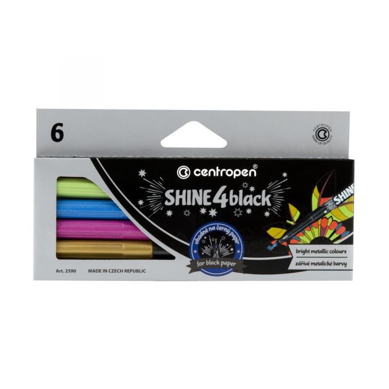 Popisovač Centropen 2590/6 Shine 4 black 6 metalických farieb valcový hrot 1mm