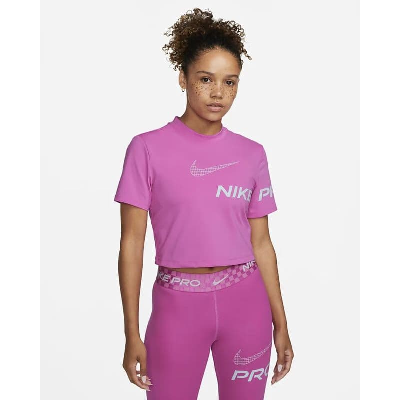 Dámske tréningové tričko s krátkym rukávom NIKE PRO W NP DF GRX SS CROP TOP-Pink 2