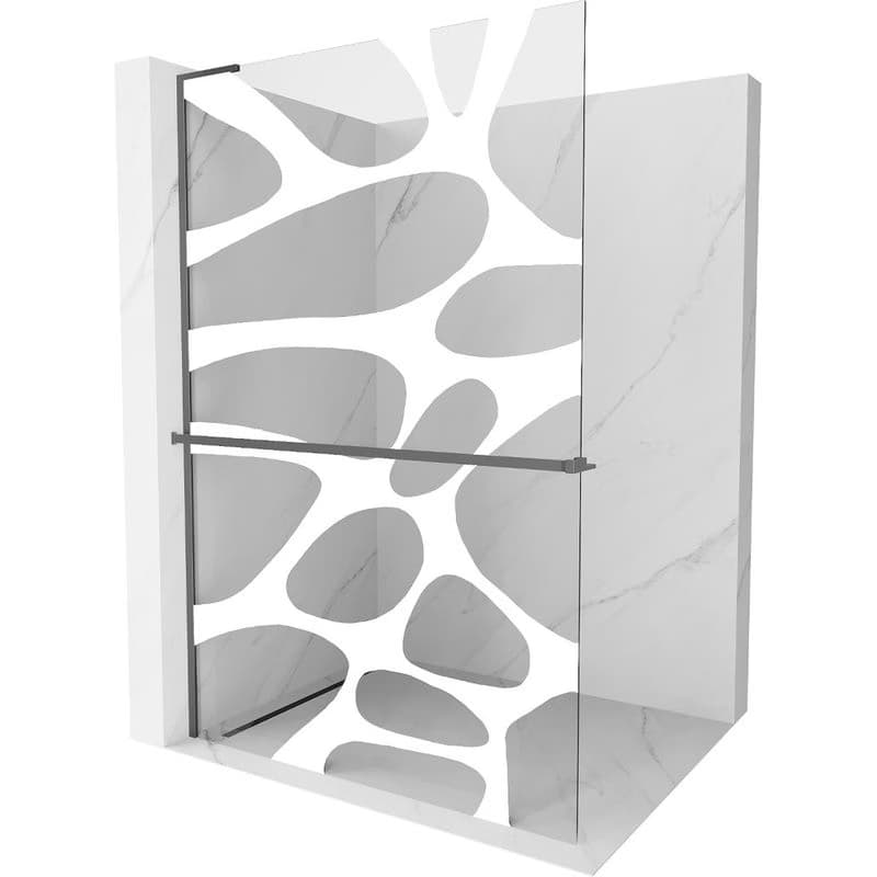 MEXEN/S - Kioto+ L Sprchová zástena WALK-IN s poličkou a držiakom uterákov 70 x 200, biely vzor, grafit metal 800-070-123-95-97