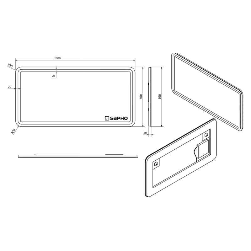 SAPHO - NYX zrkadlo s LED osvetlením 100x50cm NY100 4