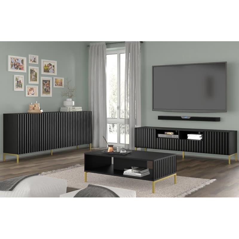 ArtBm Komoda WAVE 200 | 4D Prevedenie: Biela mat / čierne nohy 6