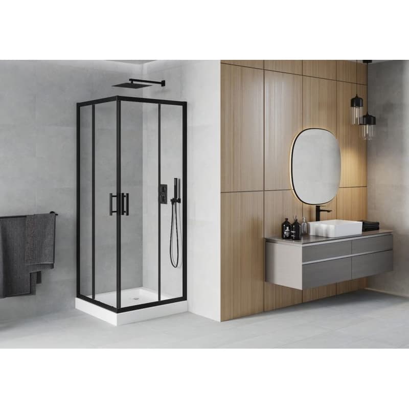 MEXEN/S - Rio štvorcový sprchovací kút 80 x 80, transparent, čierny + vanička so sifónom Rio, biela 860-080-080-70-00-4510 2