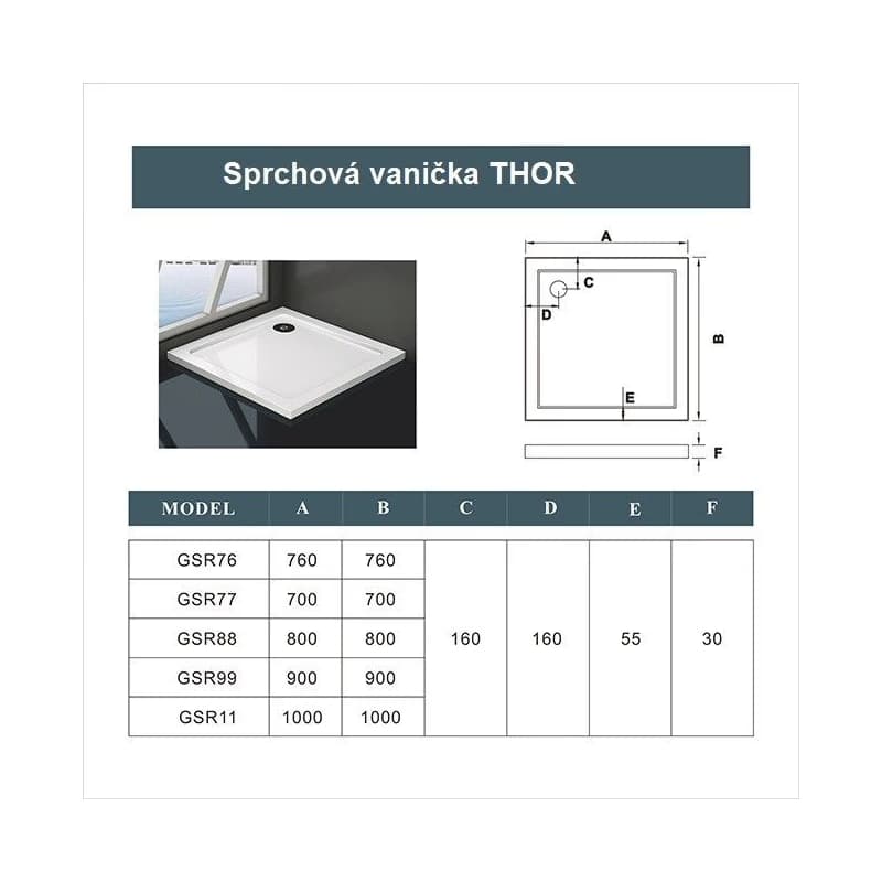 H K - Sprchovací kút štvorcový, SIMPLE BASIC 80x80x185 cm L/P variant, rohový vstup vrátane sprchovej vaničky z liateho mramoru SE-SIMPLE8080-185/THOR-80SQ 3