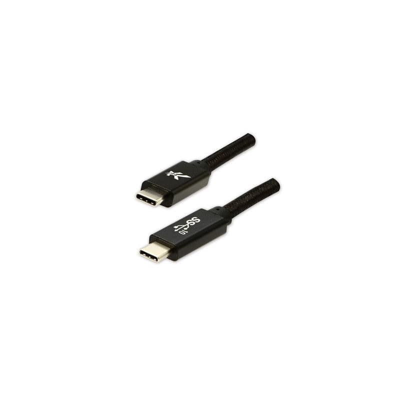 Logo USB kábel (3.2 gen 2), USB C samec - USB C samec, 1m, Power Delivery 100W, 10 Gb/s, 20V/5A, černý, box, nylonové opletenie,