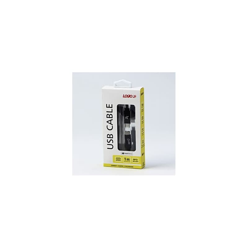 Logo USB kábel (3.2 gen 2), USB C samec - USB C samec, 1m, Power Delivery 100W, 10 Gb/s, 20V/5A, černý, box, nylonové opletenie, 3