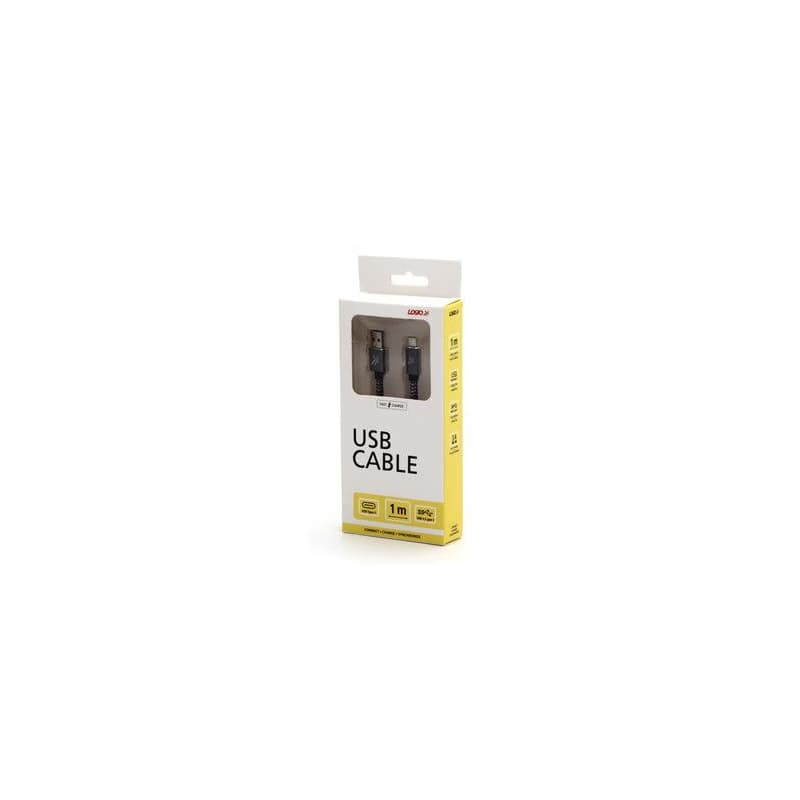 Logo USB kábel (3.2 gen 1), USB A samec - USB C samec, 1m, 5 Gb/s, 5V/3A, šedý, box, kovové opletenie, hliníkový kryt konektora, DO 3