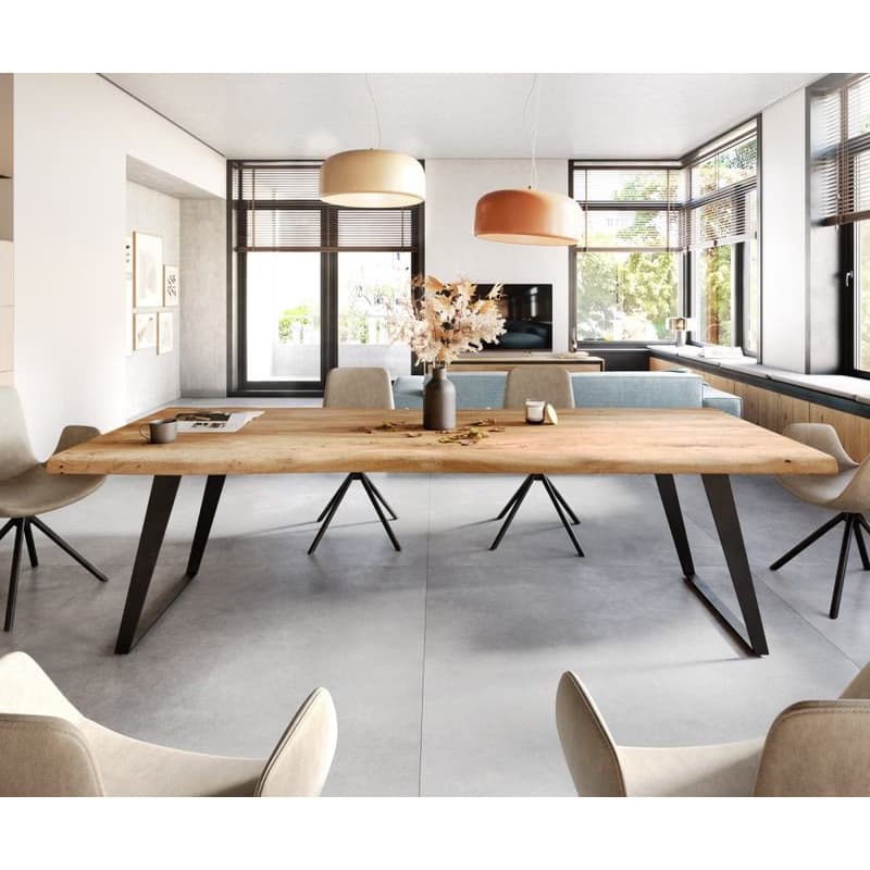 Jedálenský stôl Edge 260x100 XL akácia prírodná kov šikmý Live-Edge 2