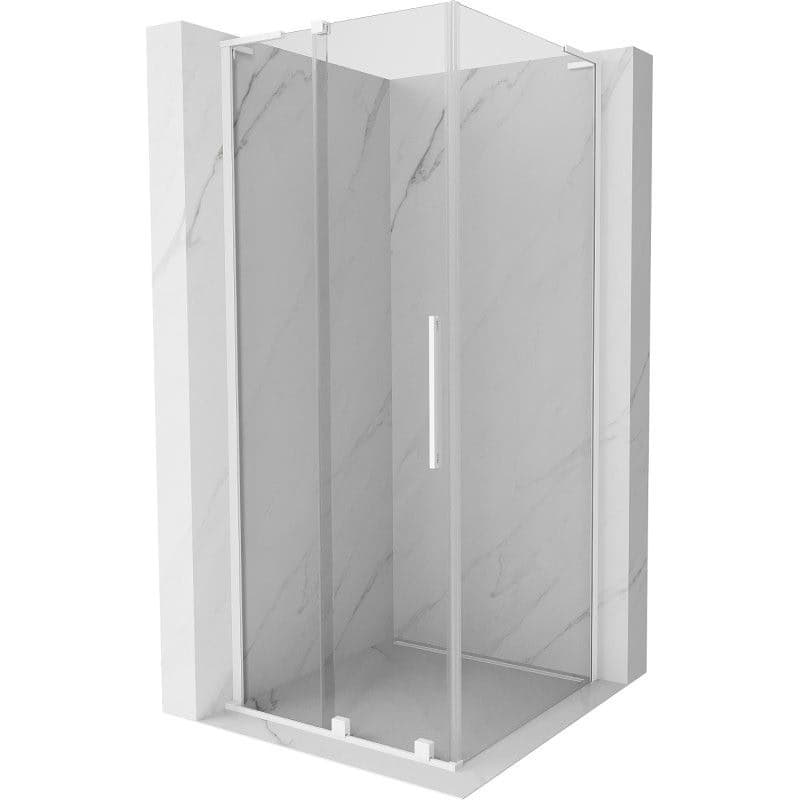 MEXEN/S - Velar L sprchovací kút, posuvné dvere 90 x 90, transparent, biela 871-090-090-03-20