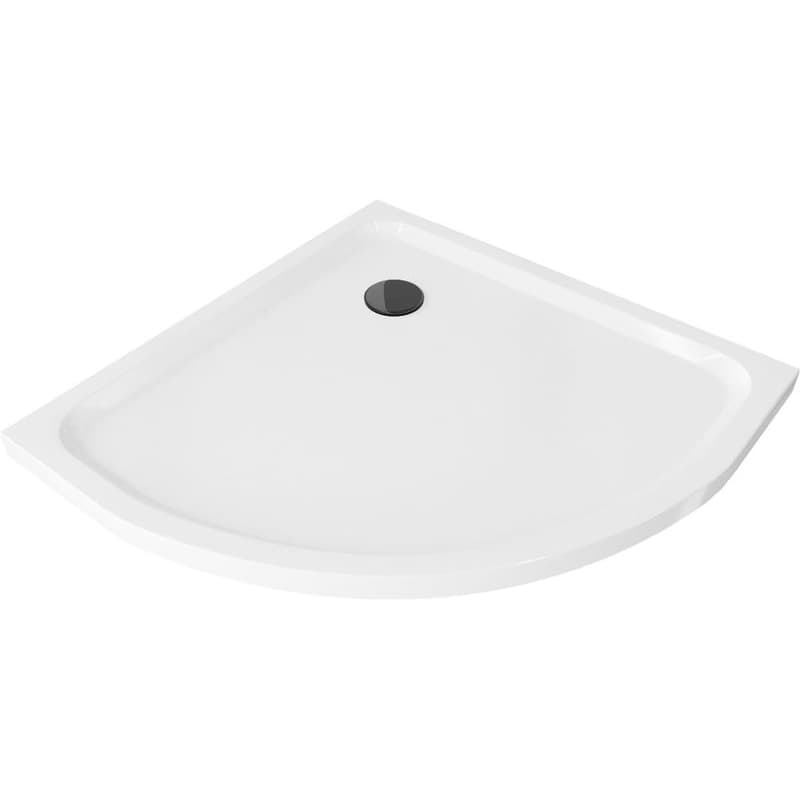 MEXEN/S - Flat sprchová vanička štvrťkruhová slim 90 x 90, biela + čierny sifón 41109090B