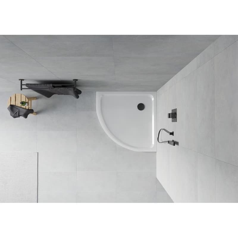 MEXEN/S - Flat sprchová vanička štvrťkruhová slim 90 x 90, biela + čierny sifón 41109090B 3