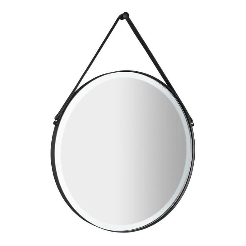 SAPHO - ORBITER guľaté zrkadlo s LED osvetlením, kožený popruh, ø 60cm, čierna mat ORL060