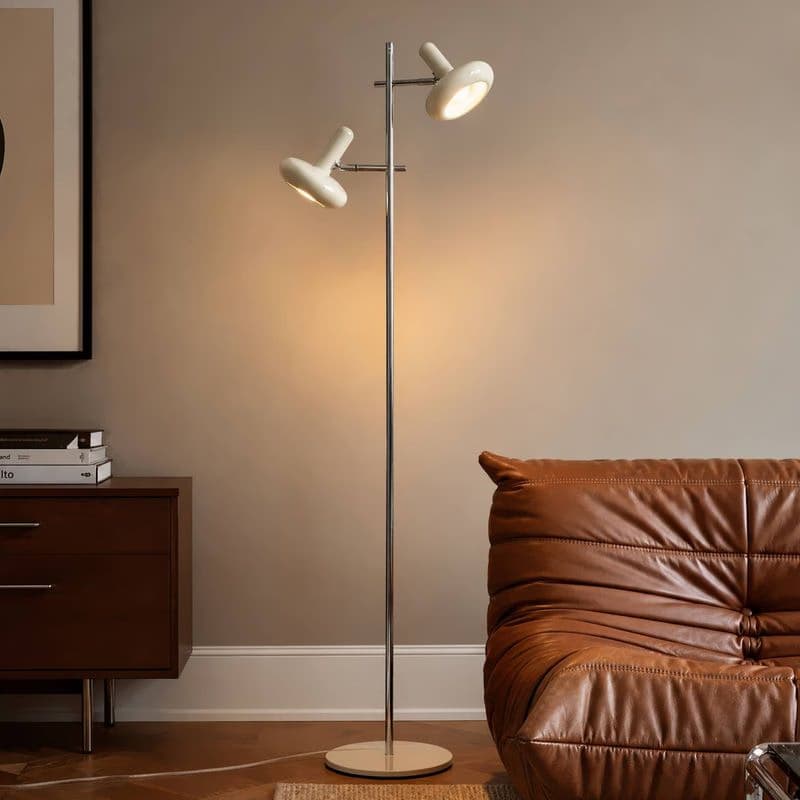 Stojacia lampa Lindby Dylan, 2-pl., chróm/béžová, 150 cm, E14
