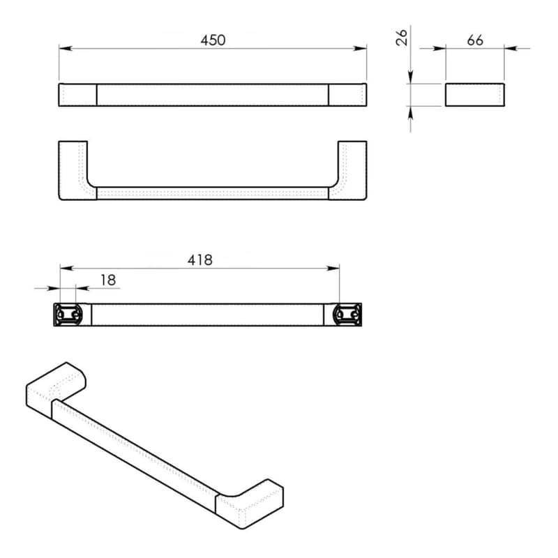 Gedy - PIRENEI držiak uterákov 450, gun metal PI214581 2