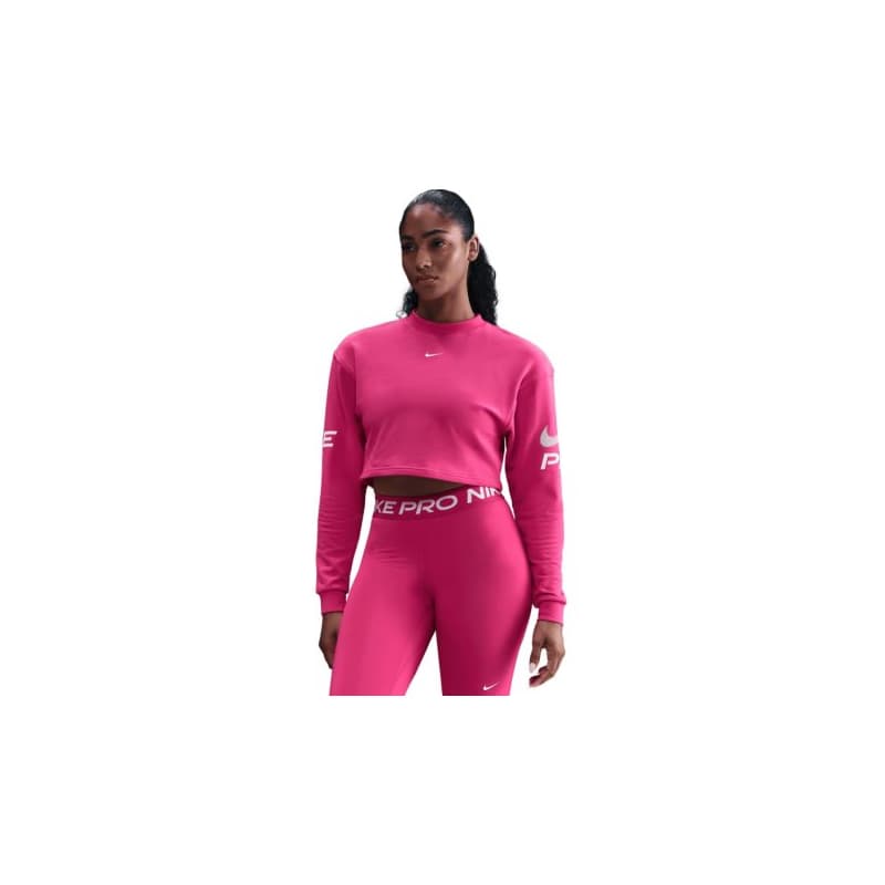 Dámska tréningová mikina NIKE W NP DF FLC CREW TT GRX RUSH PINK PINK FOAM WHITE