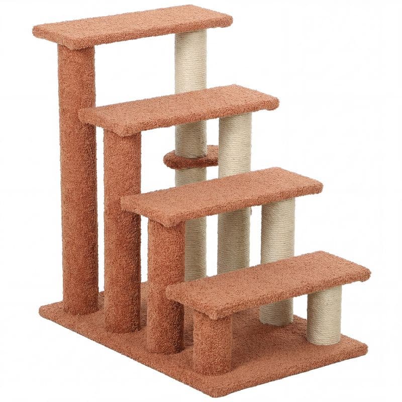 PAWHUT Schody pre psy a mačky 4 stupne plyšové 60 x 40 x 64 cm oranžové 3