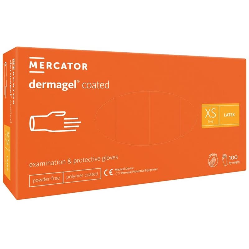DERMAGEL COATED - Latexové nepudrované rukavice telové, vnútorná vrstva polymér, 100 ks, M